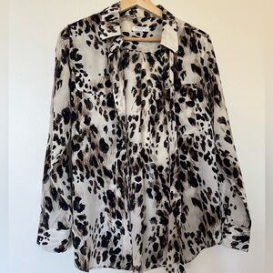 Equipment Silk Button-Down in Black and Cream Leopard Print